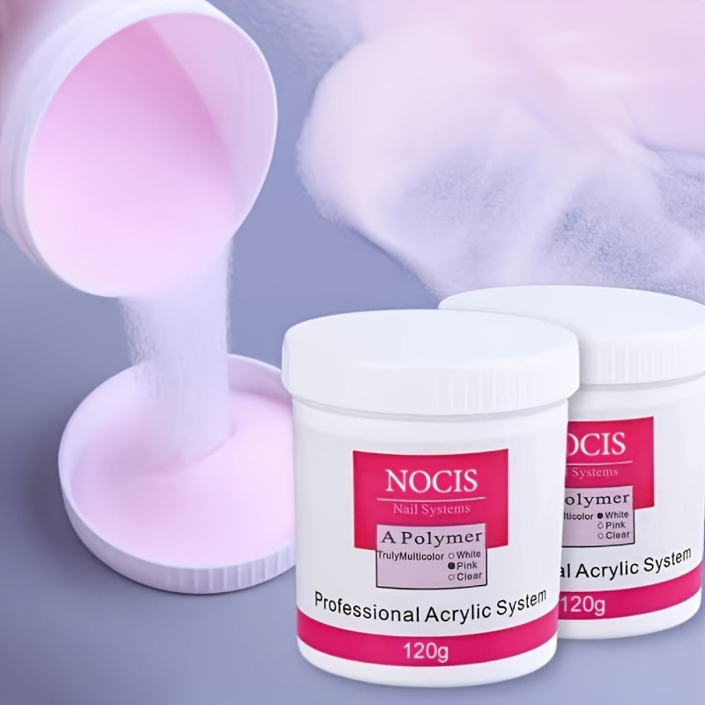 No Lamp Acrylic Nail Extension Powder 120g Clear Pink White, Crystal Formula for Carving 3D Nail Art — image 2