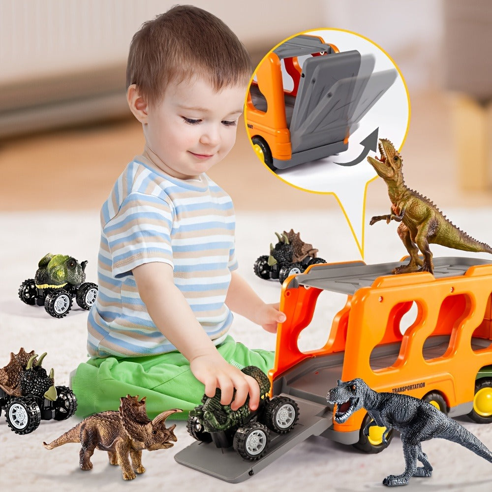 Dinosaur Truck Toy, Push-Action 7-in-1 for Kids Ages 3-5 3 Dino Figures the Listed Color, Size or Set for Everyday Use — imag