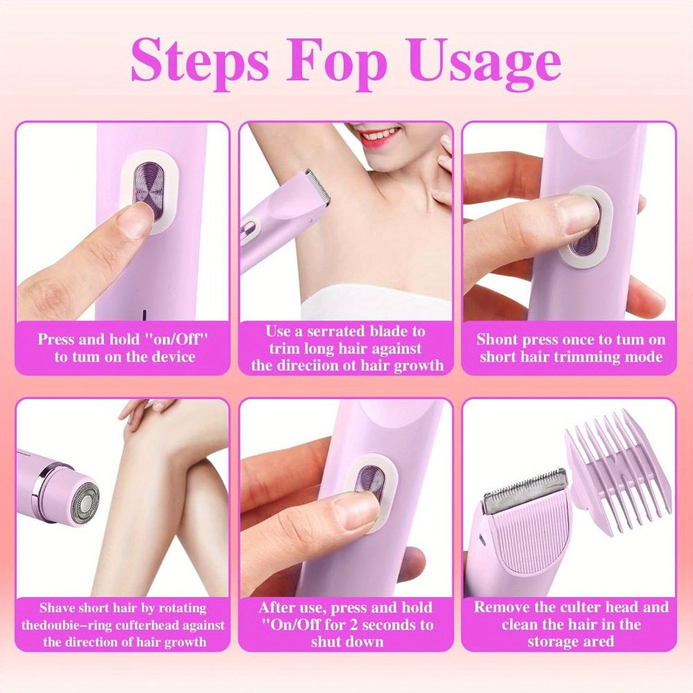 Two-Head Electric Hair Shaver with Foil and Rotary Attachments, Type-C Charging in Pink, Purple or Blue — image 11