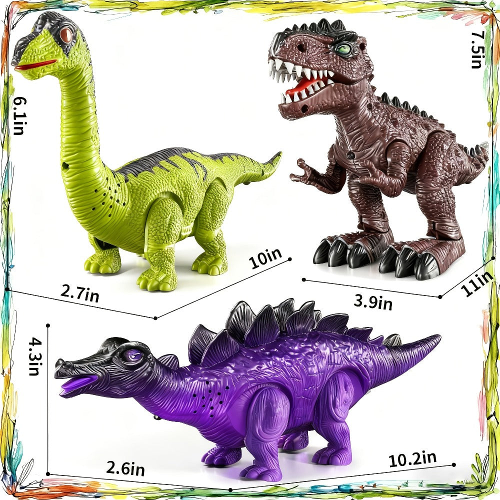 Electric Walking Dinosaur Toys Set of 3 with Sound, Light & Walking Functions, Interactive Moving Dino Toy Collection — image