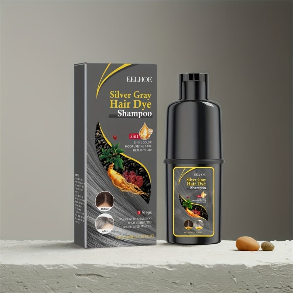 Hair Color Shampoo, EELHOE Silver Gray Two-Bottle Set with 3.38oz in Each Labeled Pump Bottle — image 4