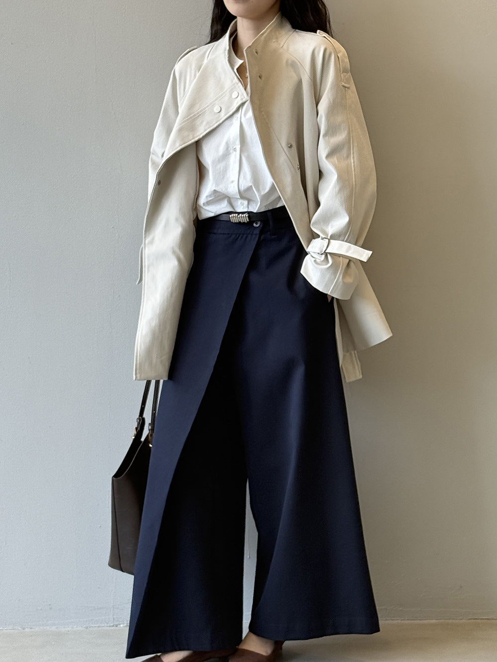Stand Collar Trench Coat For Women Loose Casual Jacket