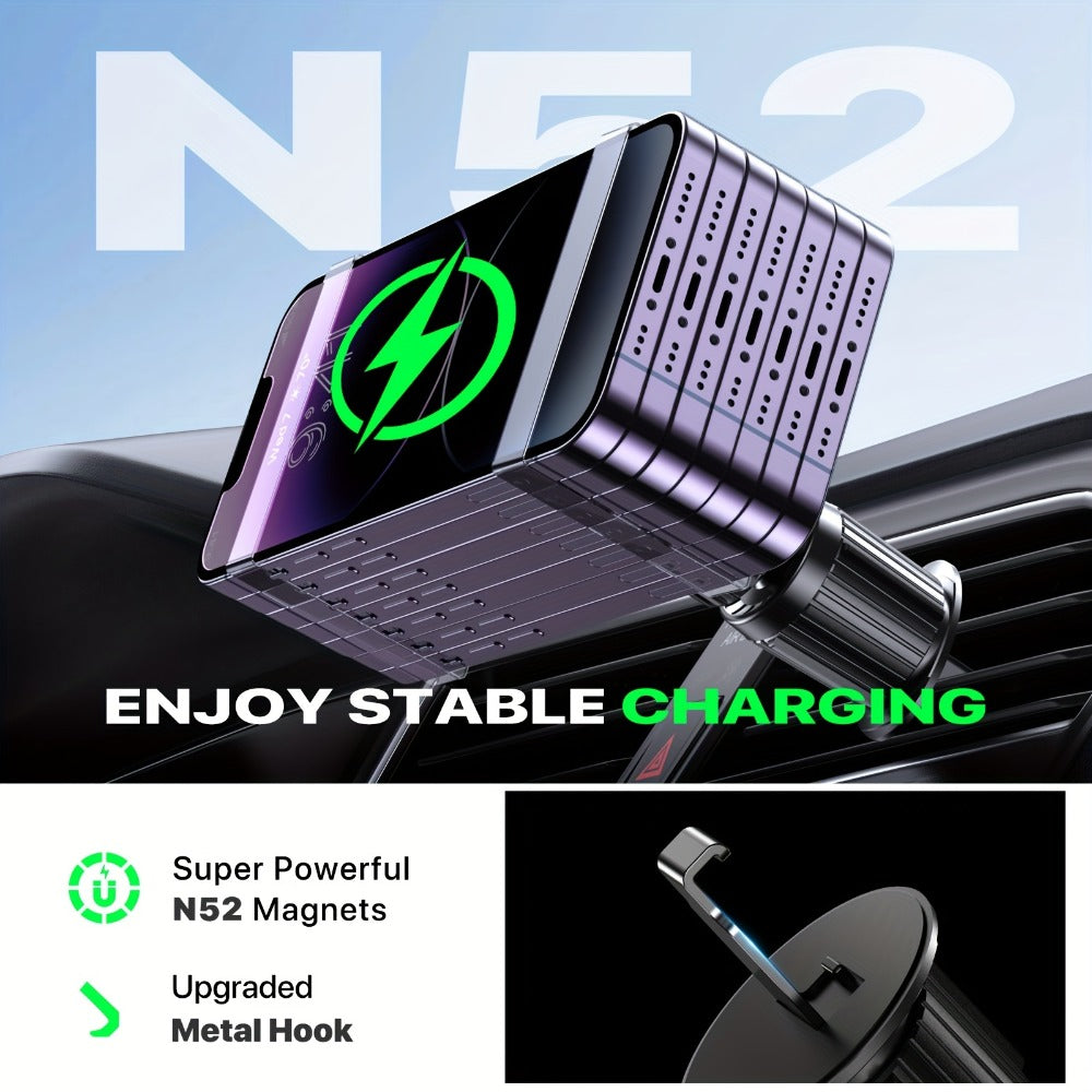 15W Magnetic Wireless Car Charger – Air Vent Mount with N52 Strong Magnet, Fast Charging for iPhone 17 Pro Max / 16 / 15 / 14