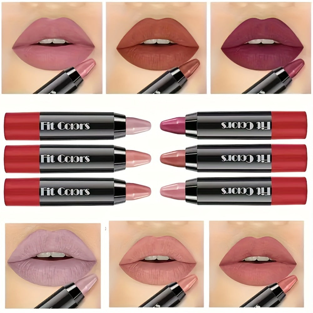 Lipstick Set, Fit Colors 6-Piece Velvet Matte Crayon Collection with Nude, Mauve and Berry Shades — image 2