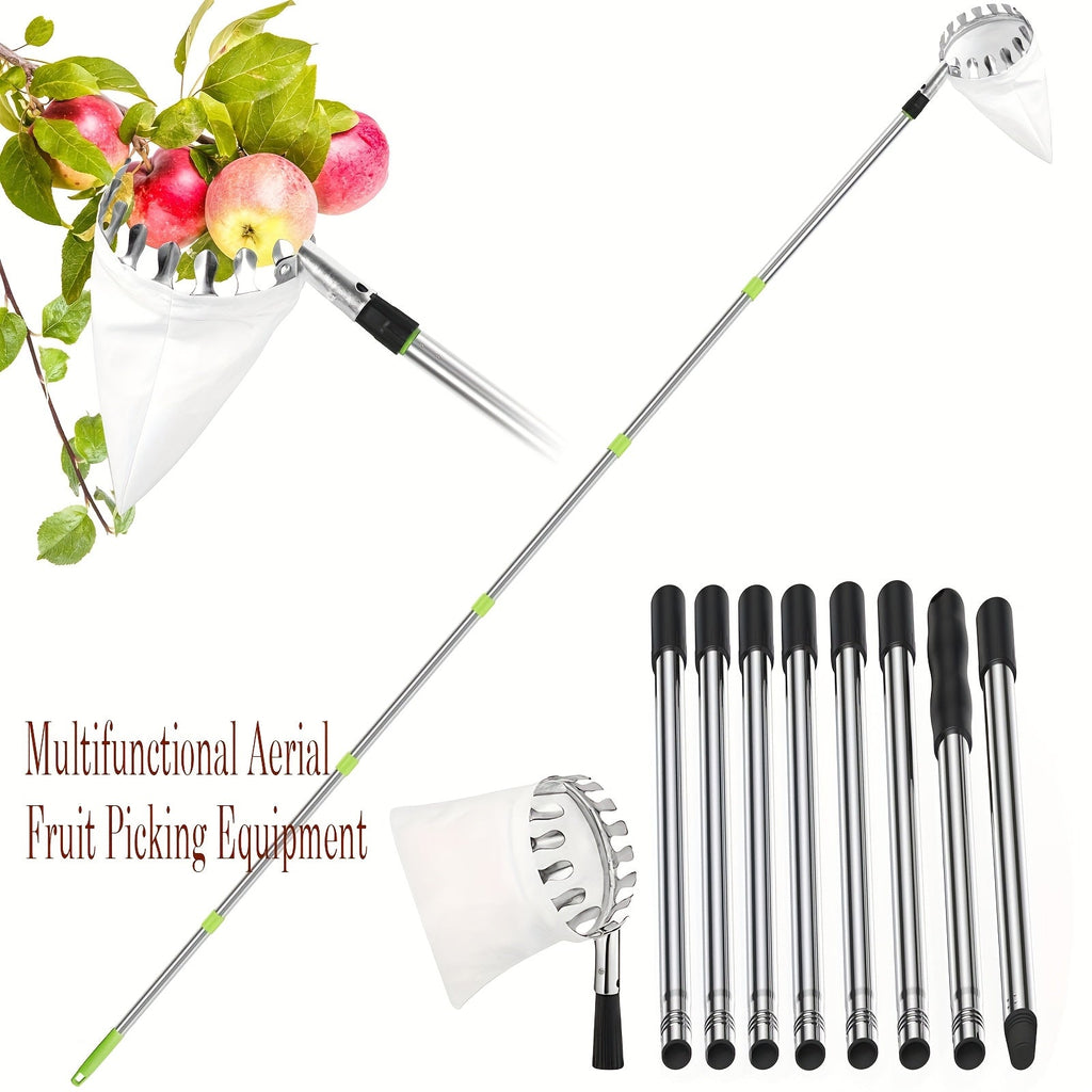 Stainless Steel Fruit Picker with Adjustable 63 to 157 Inch Extension Pole and Non-Slip Handle for Orchard Harvesting — image