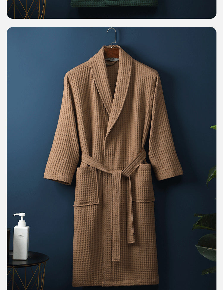Pure Cotton Bathrobe Long Waffle All Cotton Nightgown