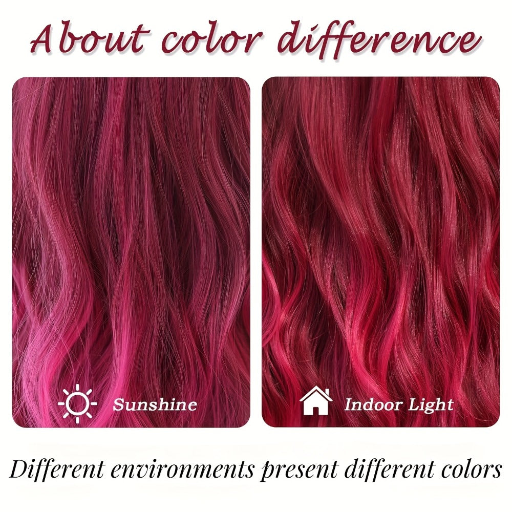 Synthetic Wig 26-Inch Ombre Rose-Red to Dark-Purple Body Waves with Bangs and Side Part for Cosplay — image 7