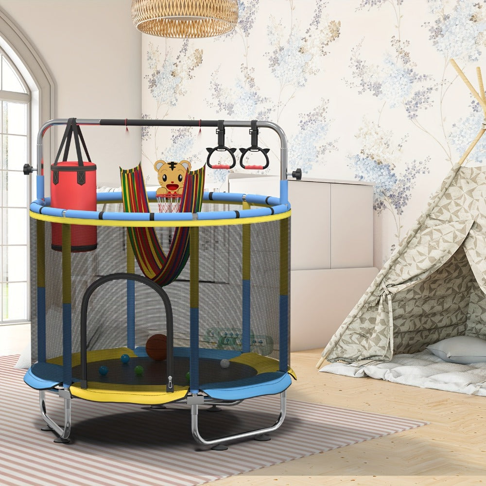Kids Trampoline with Enclosure and Gymnastics Bar, 60" Height Adjustable Safety Net Trampoline for Toddlers Ages 3+ — image 3