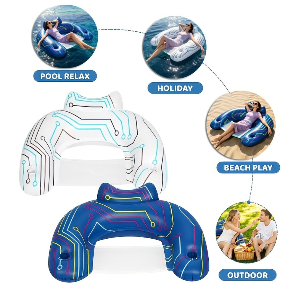 Pool Float U-Shaped Chair Two-Pack with Mesh Center, Headrest, Built-In Cup Holder and Graphic Trim — image 8