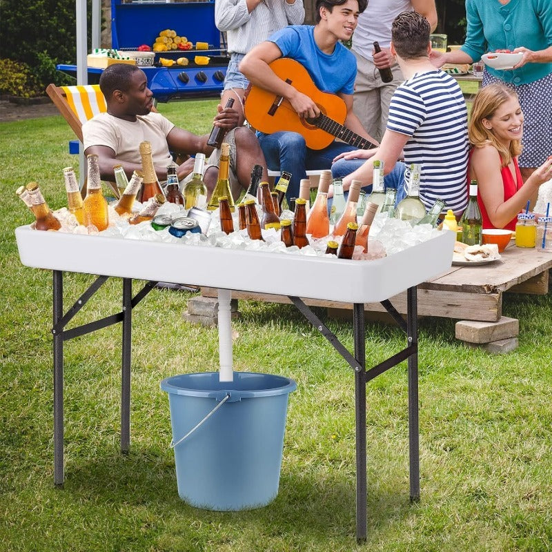 Ice Table Folding 4 ft Portable Cooler Table with Drain & Removable Skirt, Fill and Chill Party Beverage Station for BBQ — im