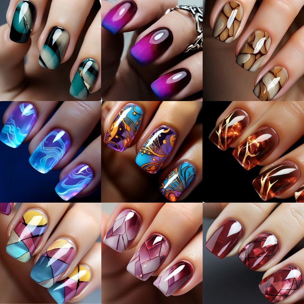 Press On Nails 216-Piece Medium Square Set with Marble, Stripe, Gradient and Flame Designs — image 1