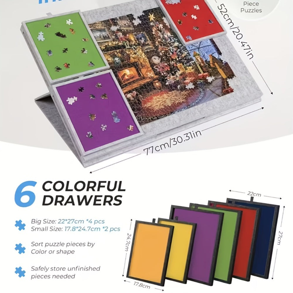 Dark-Gray Tilting Puzzle Board with Six Colored Drawers, Folding Stand and 1000-Piece Label — image 6