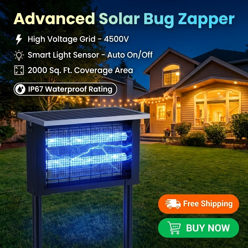 Rectangular Solar Bug Zapper with Blue Grid Light, Panel Top, Ground Stand and Hanging Chain in Black — image 9