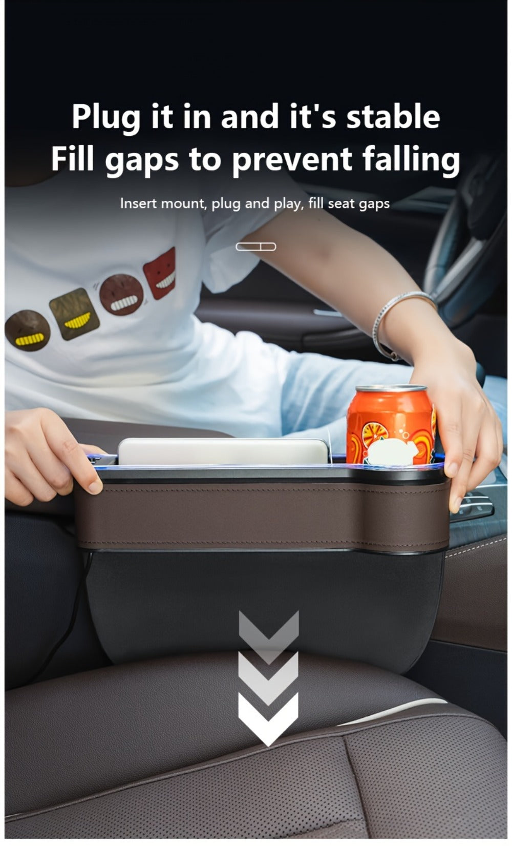 Black Lighted Seat-Gap Car Organizer with Phone Slot, USB Ports and Driver, Passenger or Pair Options — image 16