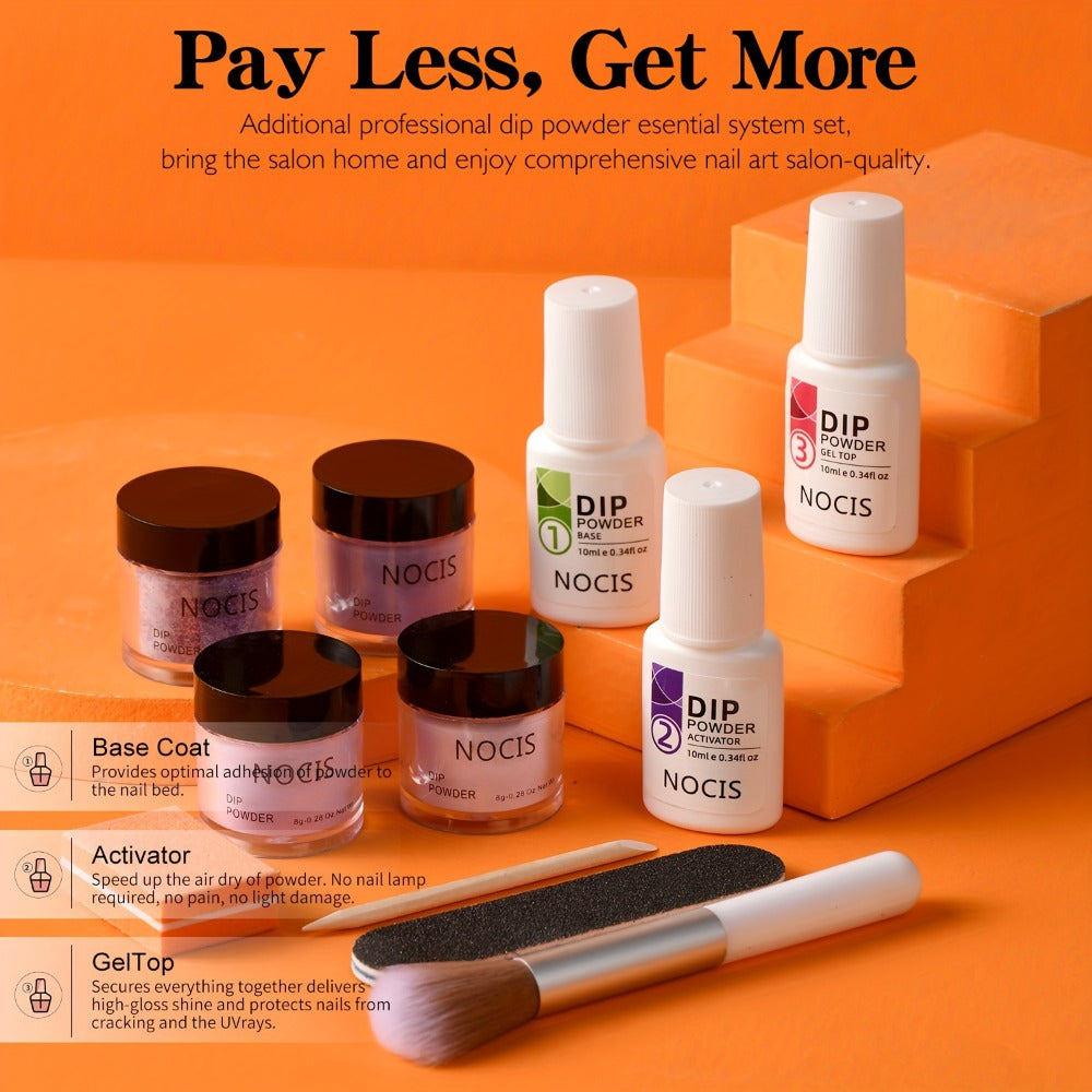 Dip Powder Nail Kit with NOCIS Label, Four Lilac Lavender Purple Glitter Powders, Three 10ml Liquids and Tools — image 2