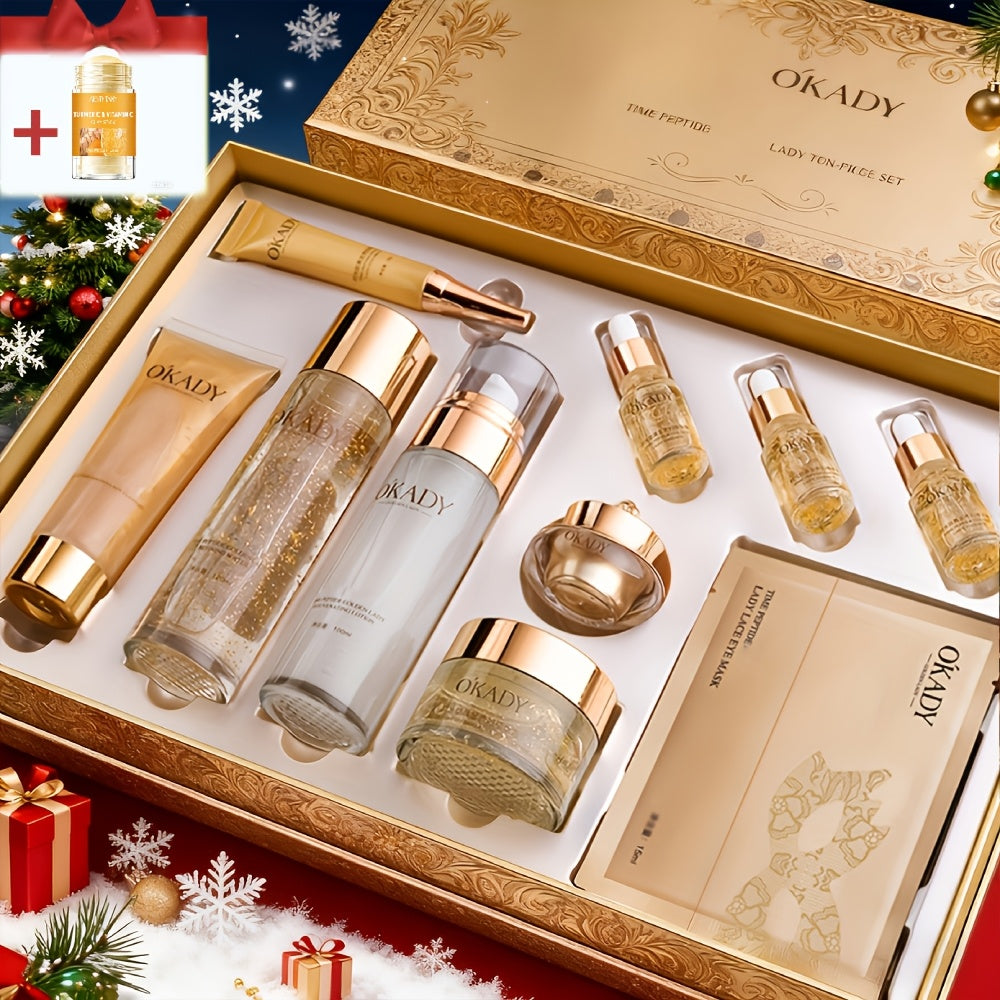 Skincare Set with OKADY Label, 10 Gold-Themed Pieces with Mud Mask Stick and Day Night Product Forms — image 13
