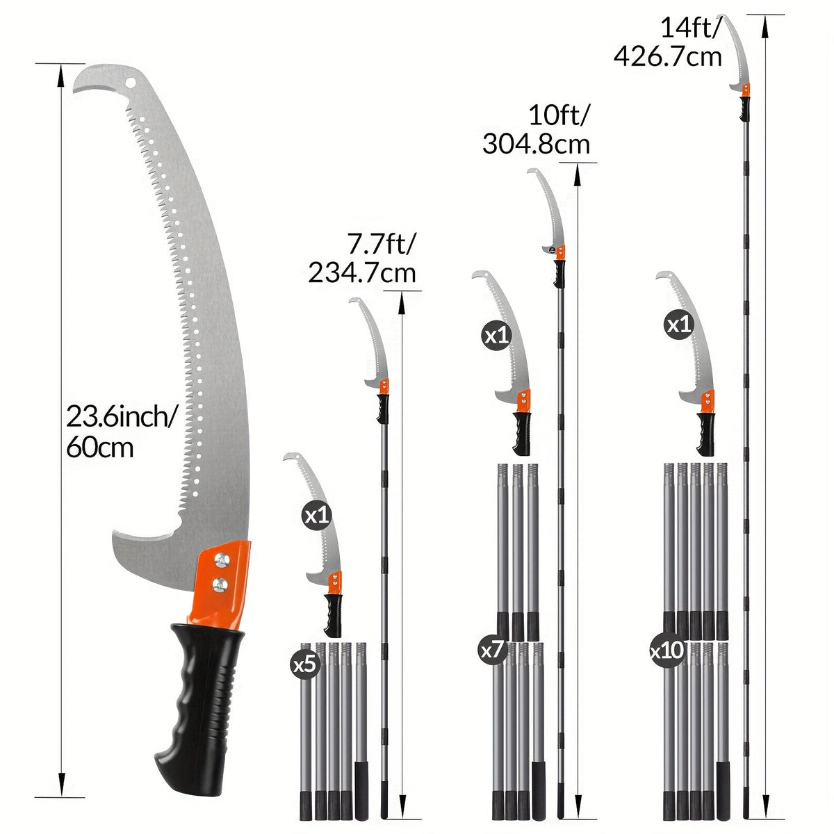 Tree Pruner Pole Saw 10ft, 14ft Extendable, Alloy Steel Blade, Manual High Reach Pruning Saw for Yard — image 4