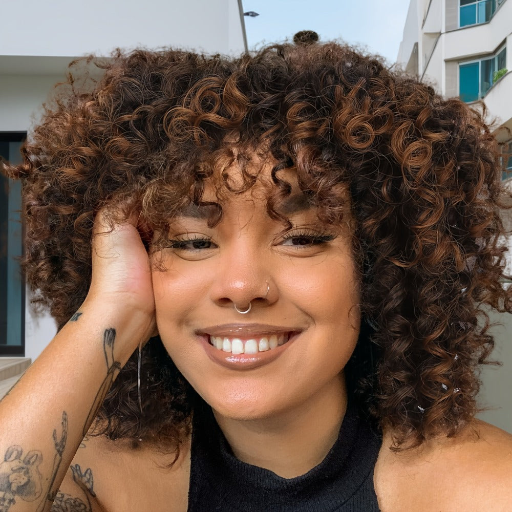 Synthetic Wig 14-Inch Kinky Curly Afro with Bangs, 180% Density and Stretch Net Cap for Daily Style — image 8