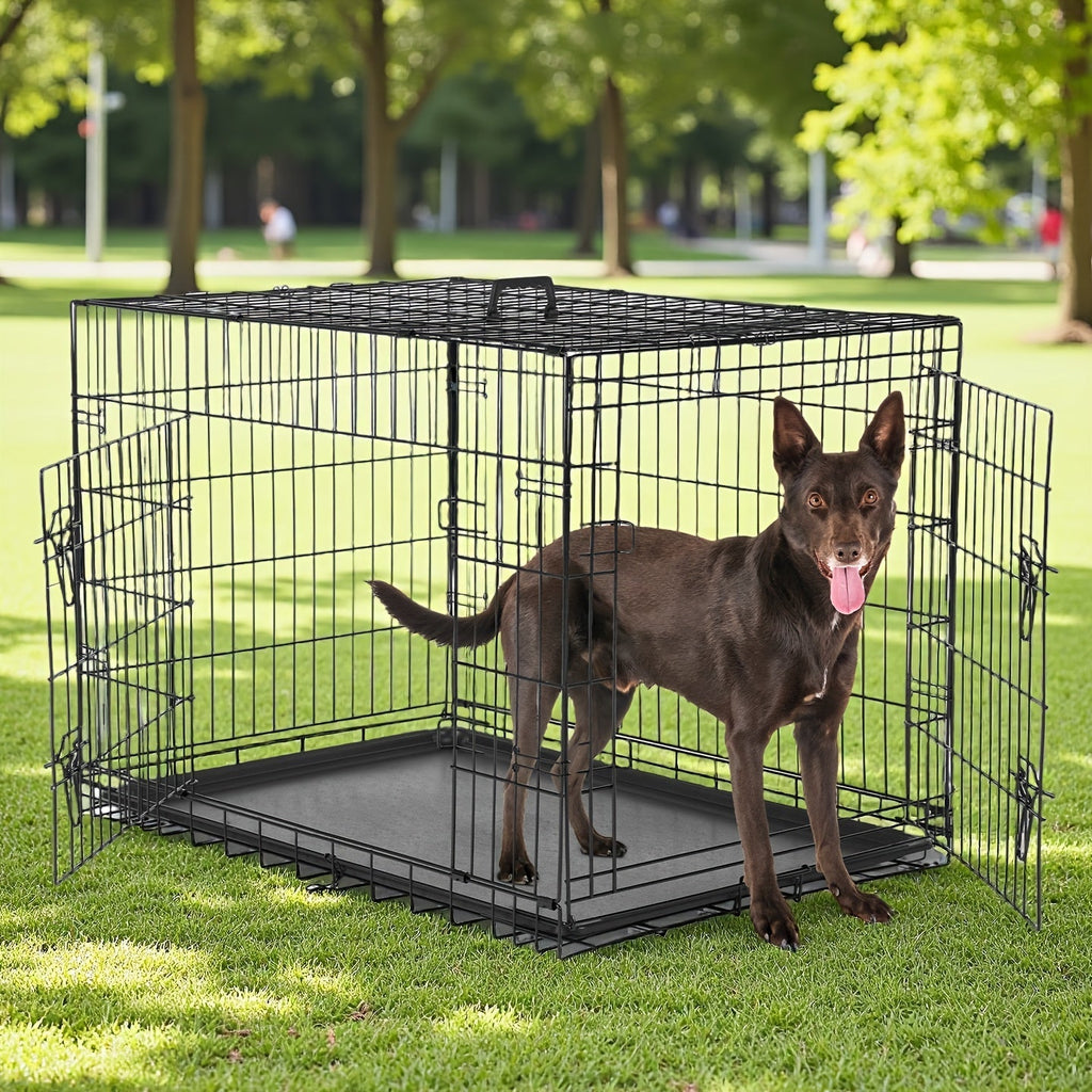 36-Inch Folding Wire Dog Crate with Two Door Accesses, Divider Panel, Removable Tray and Top Handle — image 3