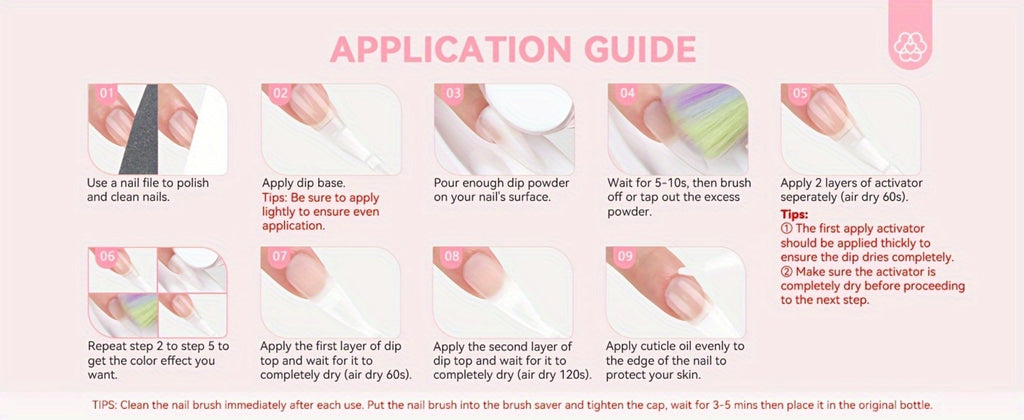 Dip Powder Nail Kit with SAVILAND Label, 60g Clear Powder, Three 15ml Liquids, Files, Buffer and Brush — image 21