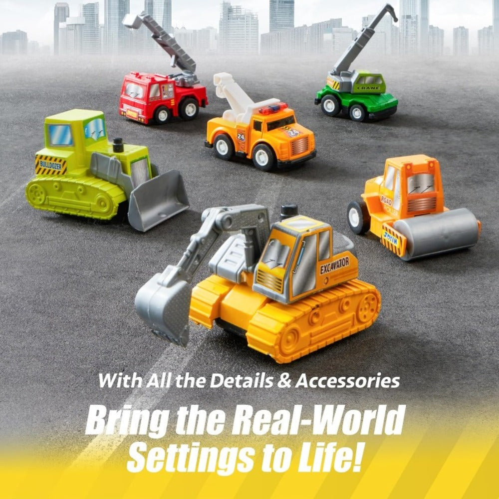 18-Piece Pull Back Mini Cars Set for Kids, City Vehicles Fire Truck Police Car School Bus Freight Train — image 6