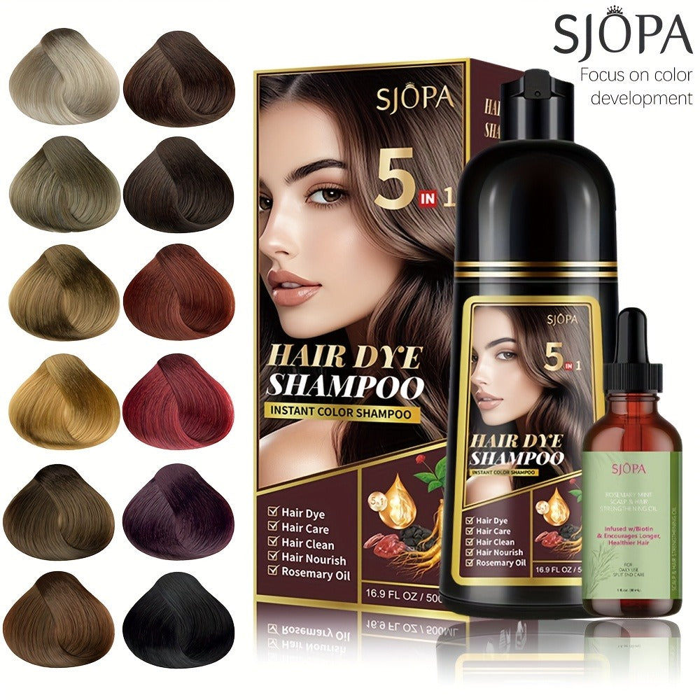 Glycerin Hair Color Shampoo Gift Set with Rosemary Oil, 5-in-1 Color & Care Formula 16.91oz, Gentle Non-Irritating Gray Cover