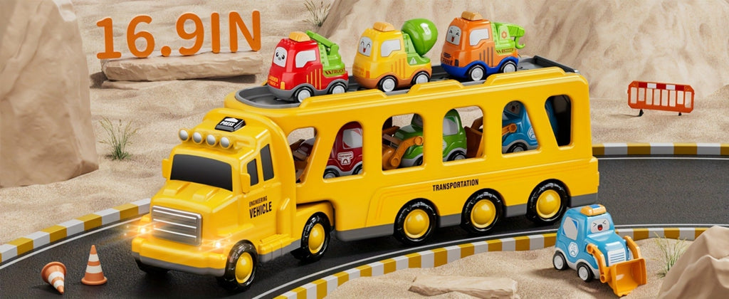 Transport Construction Truck Toy for Boys, 16.9 Inch Large Carrier Truck with 6 Cars, Lights & Sounds — image 10