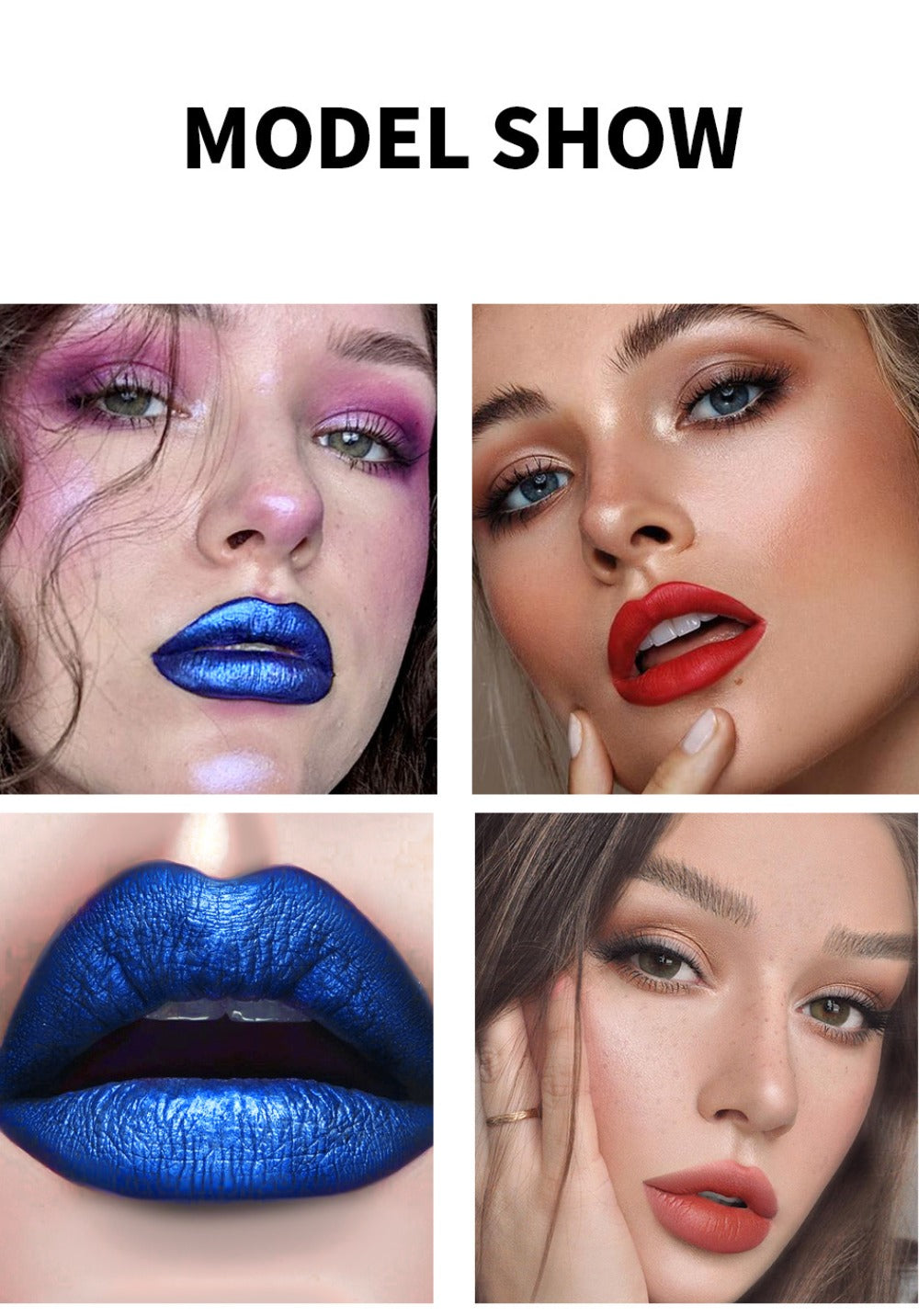 Matte Velvet Lip Stain Set 6 Colors Waterproof Smudge-Proof, Metallic Blue Cobalt Bold Shades Vegan Lip Gloss for All Skin To