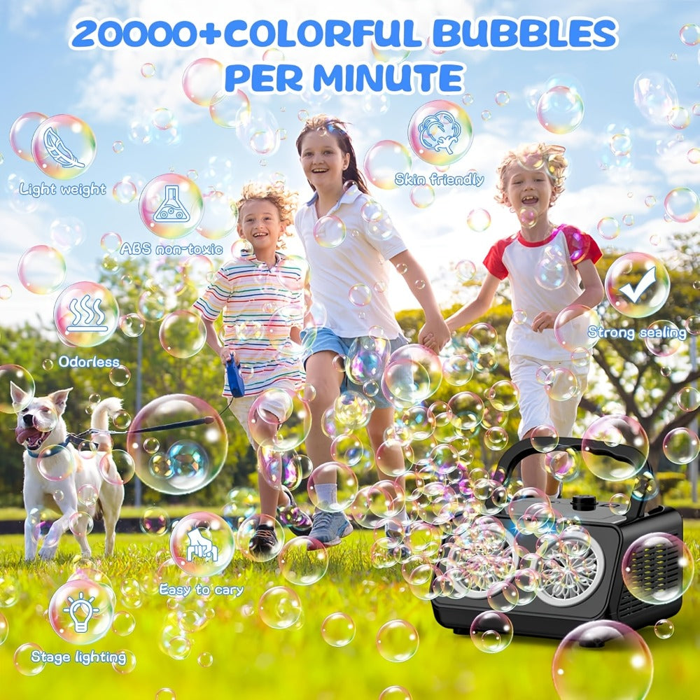 White Dual-Wheel Bubble Machine with Material Thickened Label, Handle, USB Port and Battery Compartment — image 8