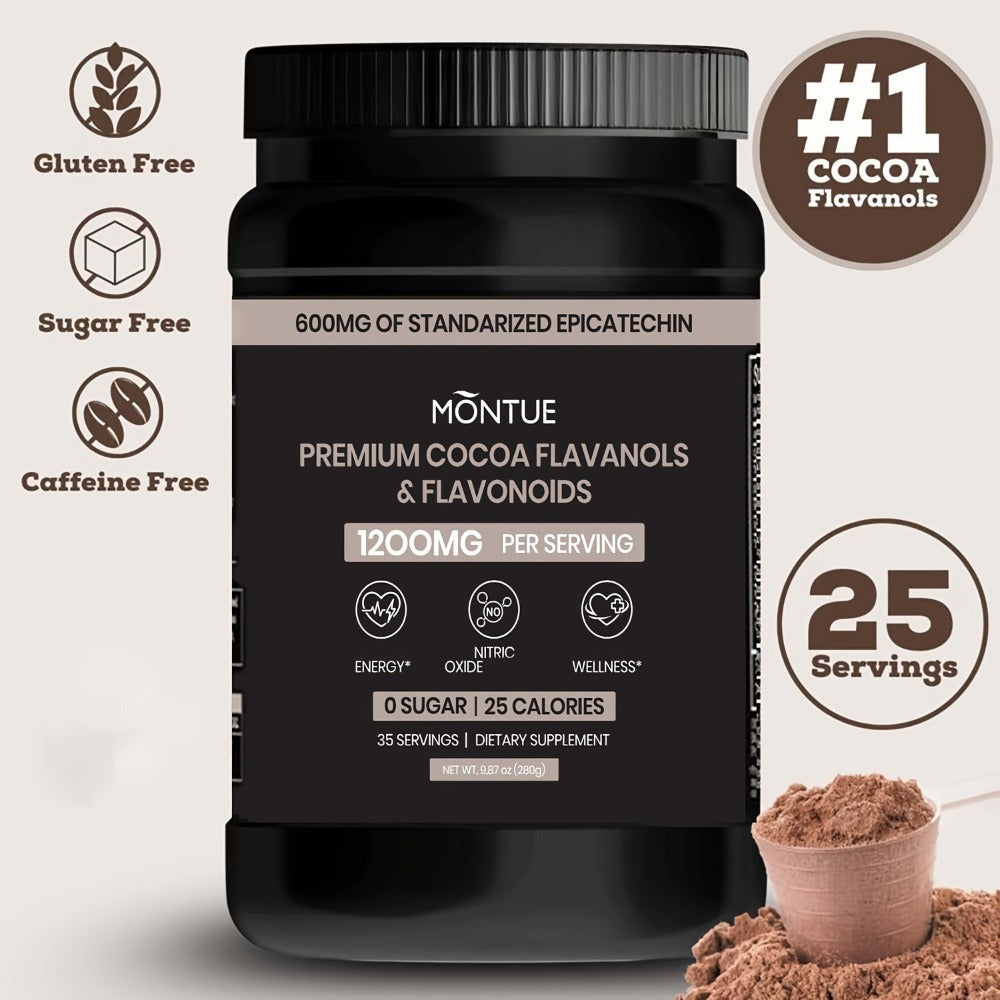 High Flavanol Cocoa Powder 1200mg Per Serving, Cocoa Flavanols & Epicatechin, Unsweetened Dark Chocolate Cacao Powder for Bak