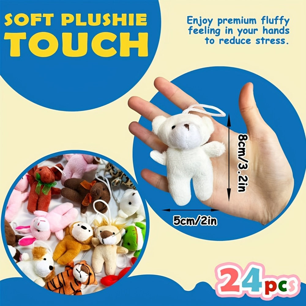 24-Piece Assorted Mini Plush Animal Set with 2–3 Inch Figures, Hanging Loops and Random-Color Option — image 2