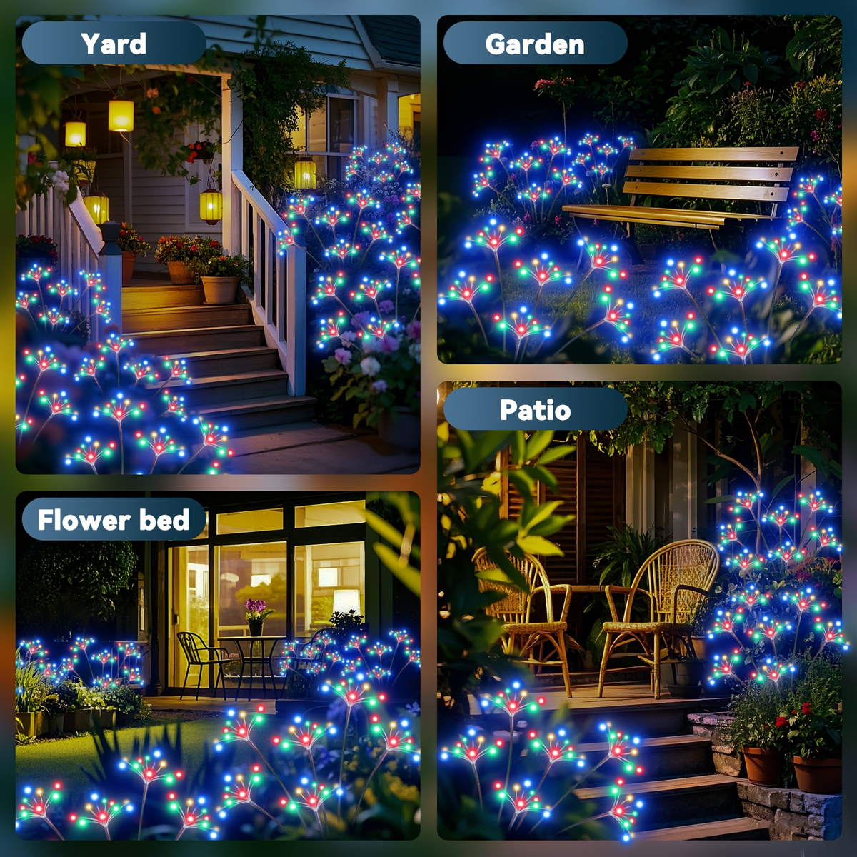 Solar Garden Lights 4-Pack Swaying Firework Stakes with Two Modes and Six Colors for Flowerbed Decor — image 9