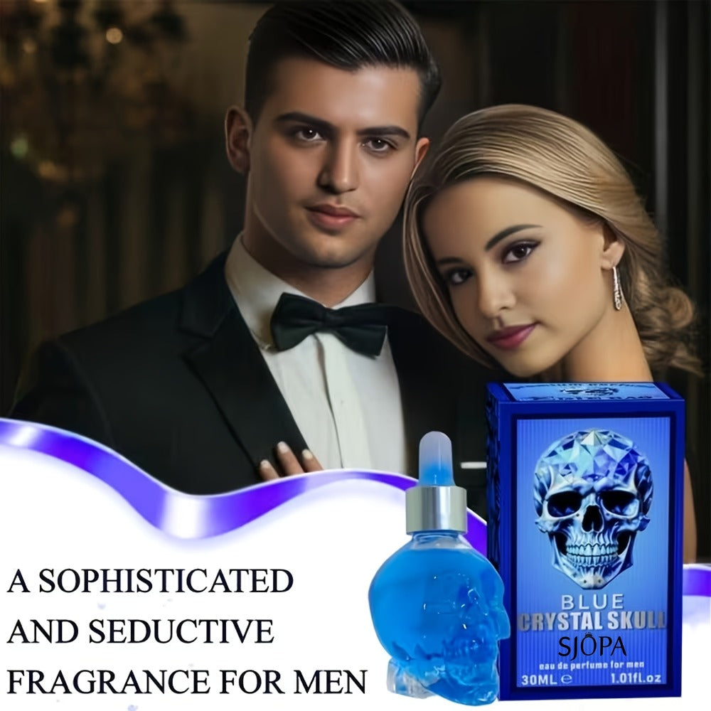 Alcohol-Free Perfume Oil for Men Blue Crystal Skull Bottle 30ml Woody Cologne Portable Travel Fragrance Unique Gift for Him —