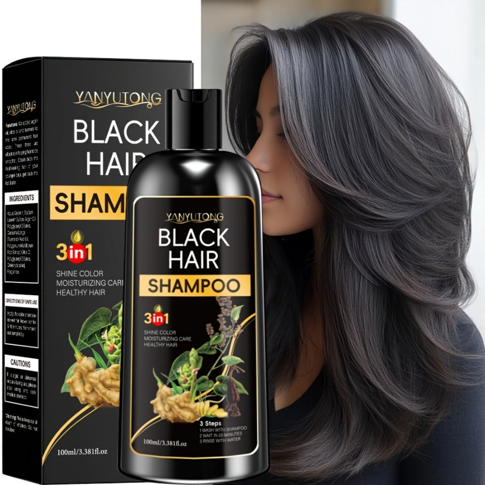 Hair Dye Shampoo Natural Plant Pigments, Fast Gray Hair Coverage in 1 Wash, 3.38oz Travel Size, Black Brown Chestnut Brown — 