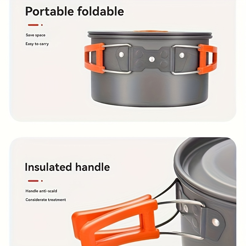 Outdoor Camping Cookware Set, Portable Aluminum Alloy Cooking Pot Pan Kettle Kit, for Camping, Travel and Outdoor Use — image