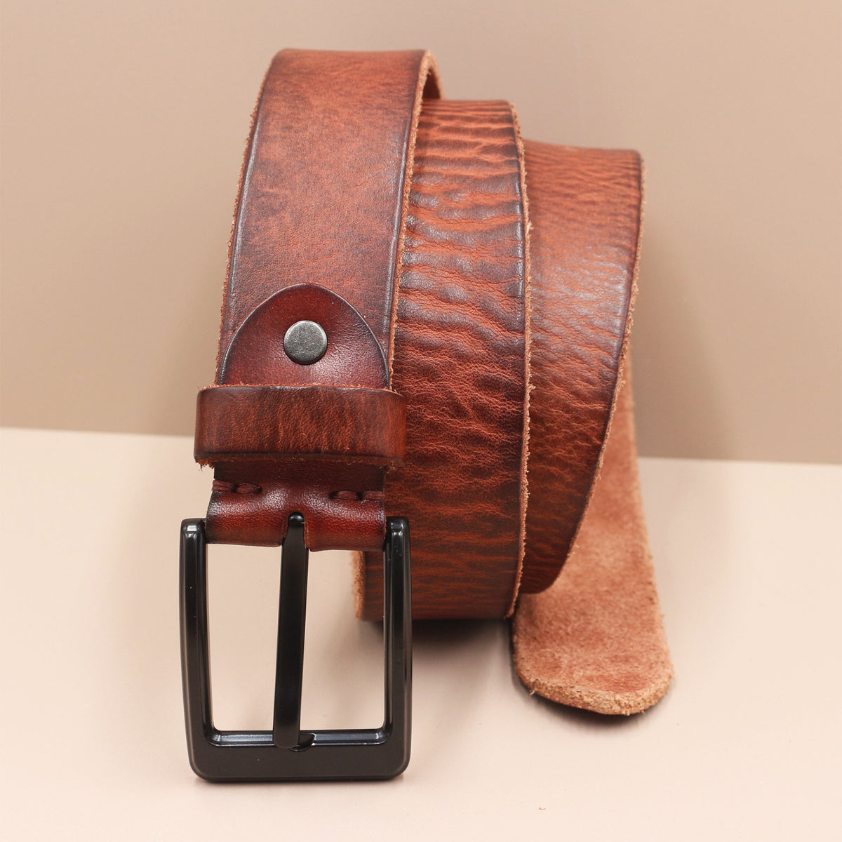 Korean Style Personality Top Layer Leather Pin Buckle Black Buttons Men's Leather Belt