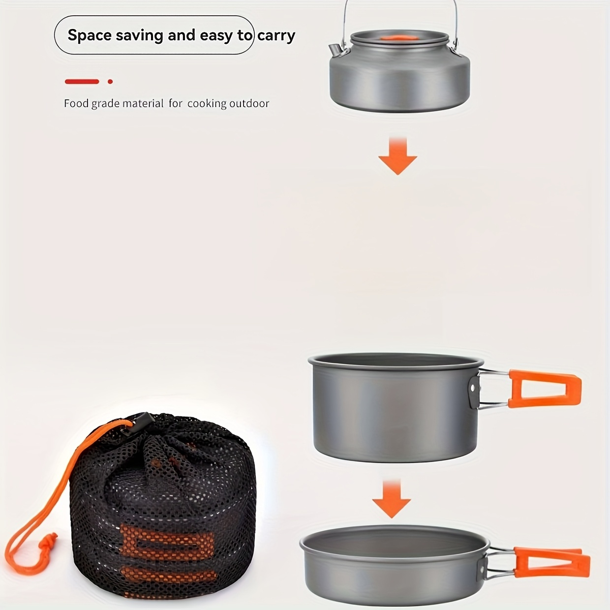 Outdoor Camping Cookware Set, Portable Aluminum Alloy Cooking Pot Pan Kettle Kit, for Camping, Travel and Outdoor Use — image