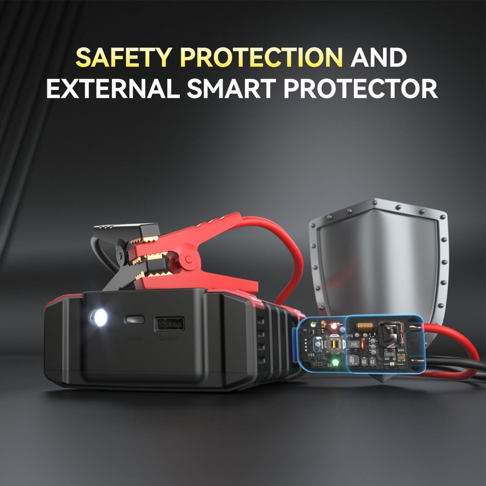 Portable Jump Starter 9-in-1 with Air Compressor – 12V Car Battery Booster for 8.0L Gas & 6.5L Diesel, USB-C, LED Emergency L