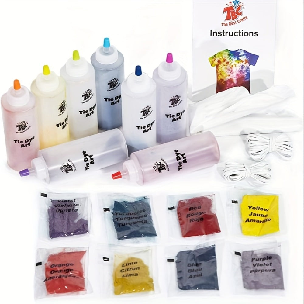 Tie-Dye Craft Kit with Eight Squeeze Bottles, Dye Packets, 40 Rubber Bands, Gloves and Instruction Sheet — image 9