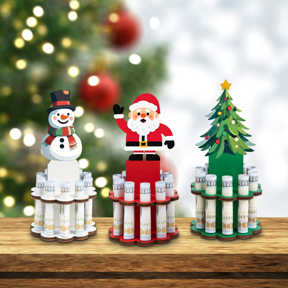 Three-Piece Santa, Snowman and Christmas Tree Rolled-Money Display Set with Ten Slots Each — image 3