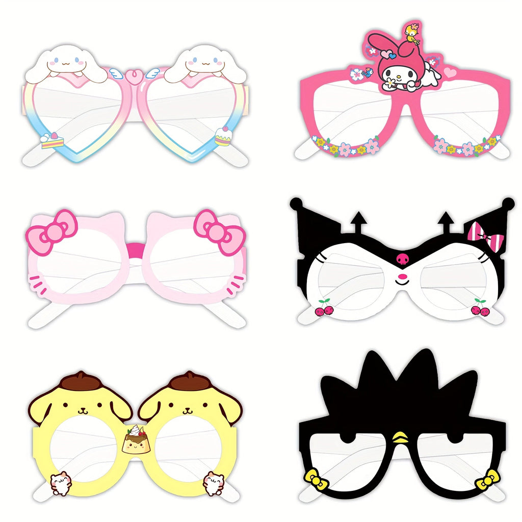 Sanrio Photo Booth Glasses Props 12 Pcs Hello Kitty Kuromi My Melody Cinnamoroll Gudetama for Parties, Celebrations and Guest