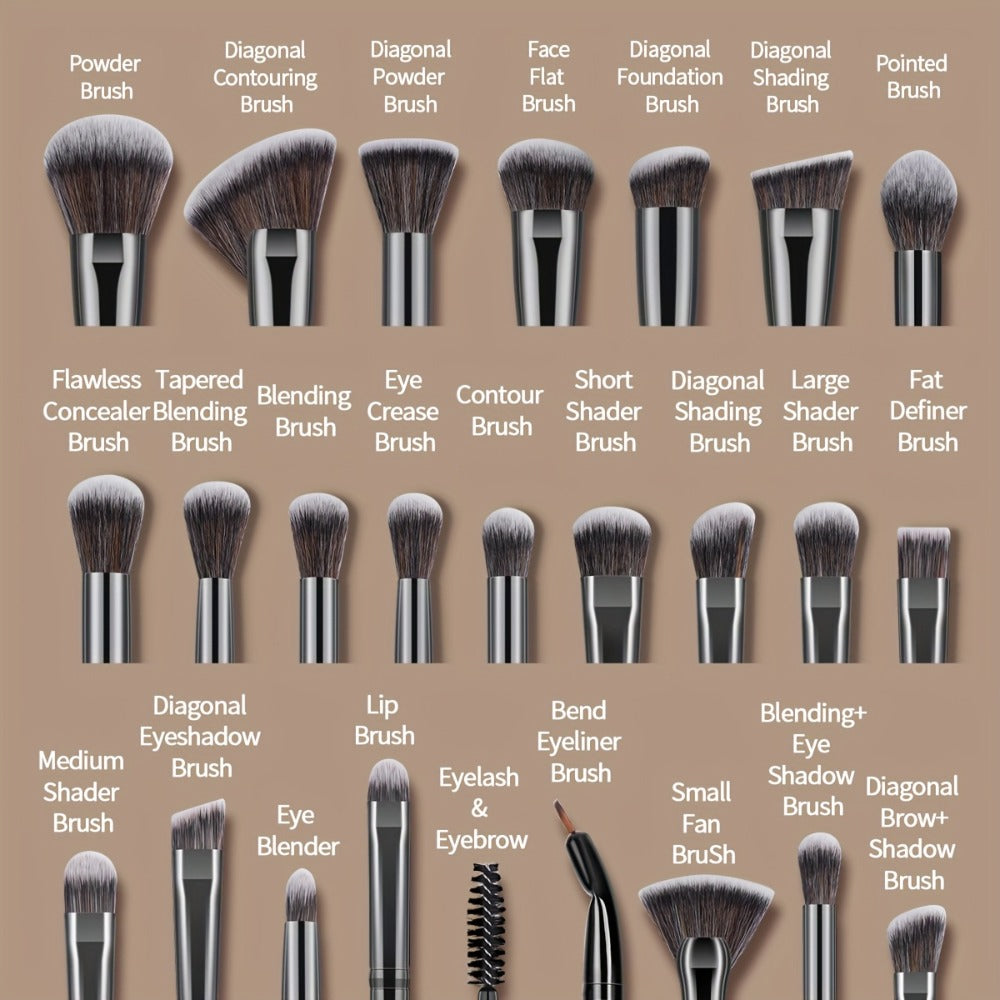 Makeup Brush Set, 25-Piece Synthetic Bristle and ABS Handle Collection with Face-Eye Brush Shapes and Gift Box — image 10