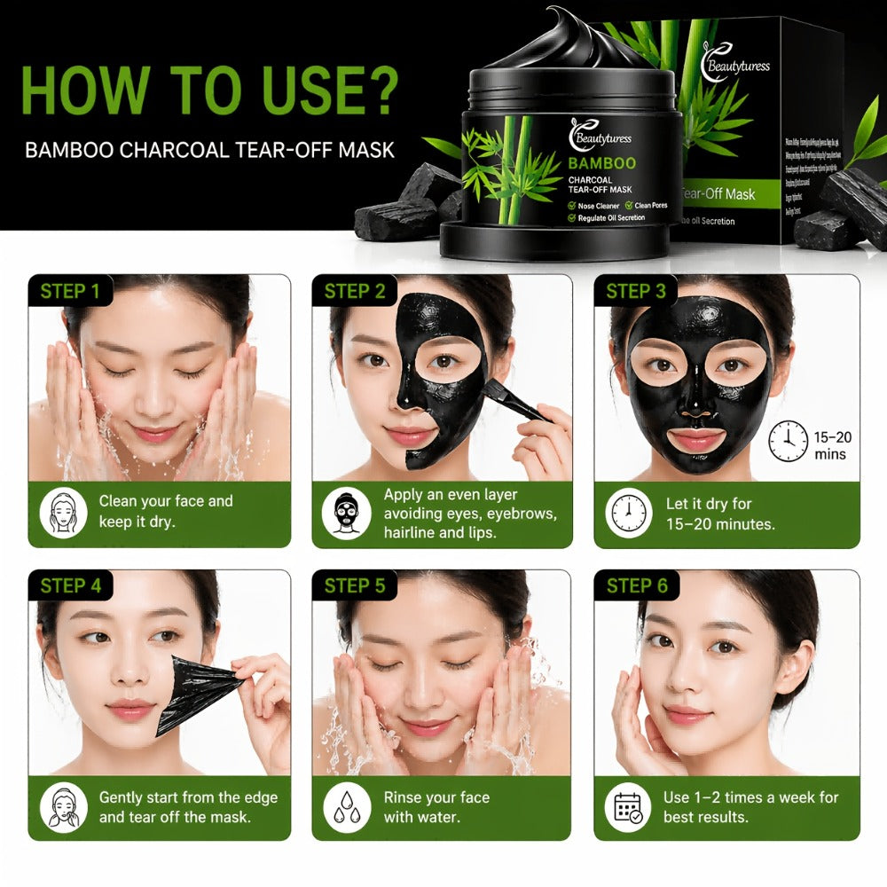 Bamboo Charcoal Clay Face Mask Deep Cleansing Pore Minimizing Oil Control Blackhead Remover for Bath Time, Home Spa and Perso