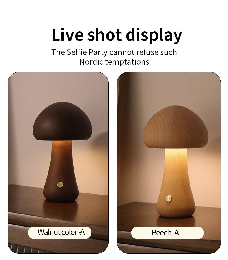 INS Wooden Cute Mushroom LED Night Light With Touch Switch  Bedside Table Lamp For Bedroom Childrens Room Sleeping Night Lamps Home Decor