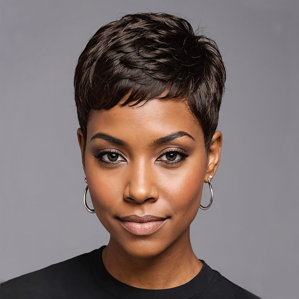 Synthetic Wig 4-Inch Body-Wave Pixie Cut with Bangs in Three Coded Multicolor Options for Costumes — image 4