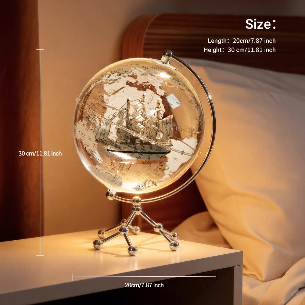 LED Lighted Globe for Kids & Adults 7.87 Inch Clear Acrylic Earth Globe Warm White Light Metal Stand Detailed World Map | Des