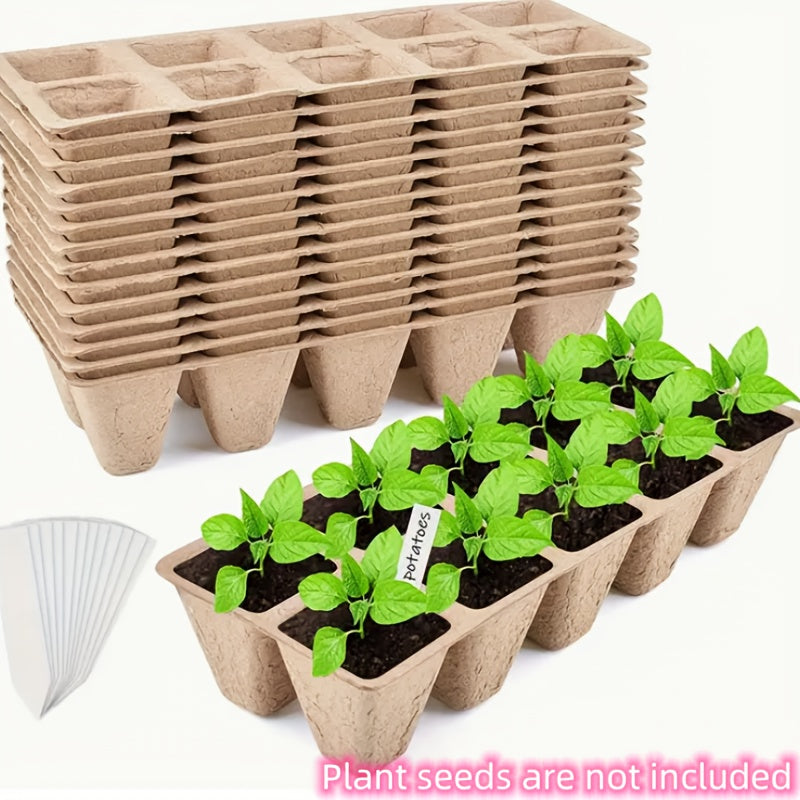 Peat Pots Seed Starter 100pcs Square Biodegradable Paper | Germination Trays with Peat Substrate for Herbs Cacti Flowers | In