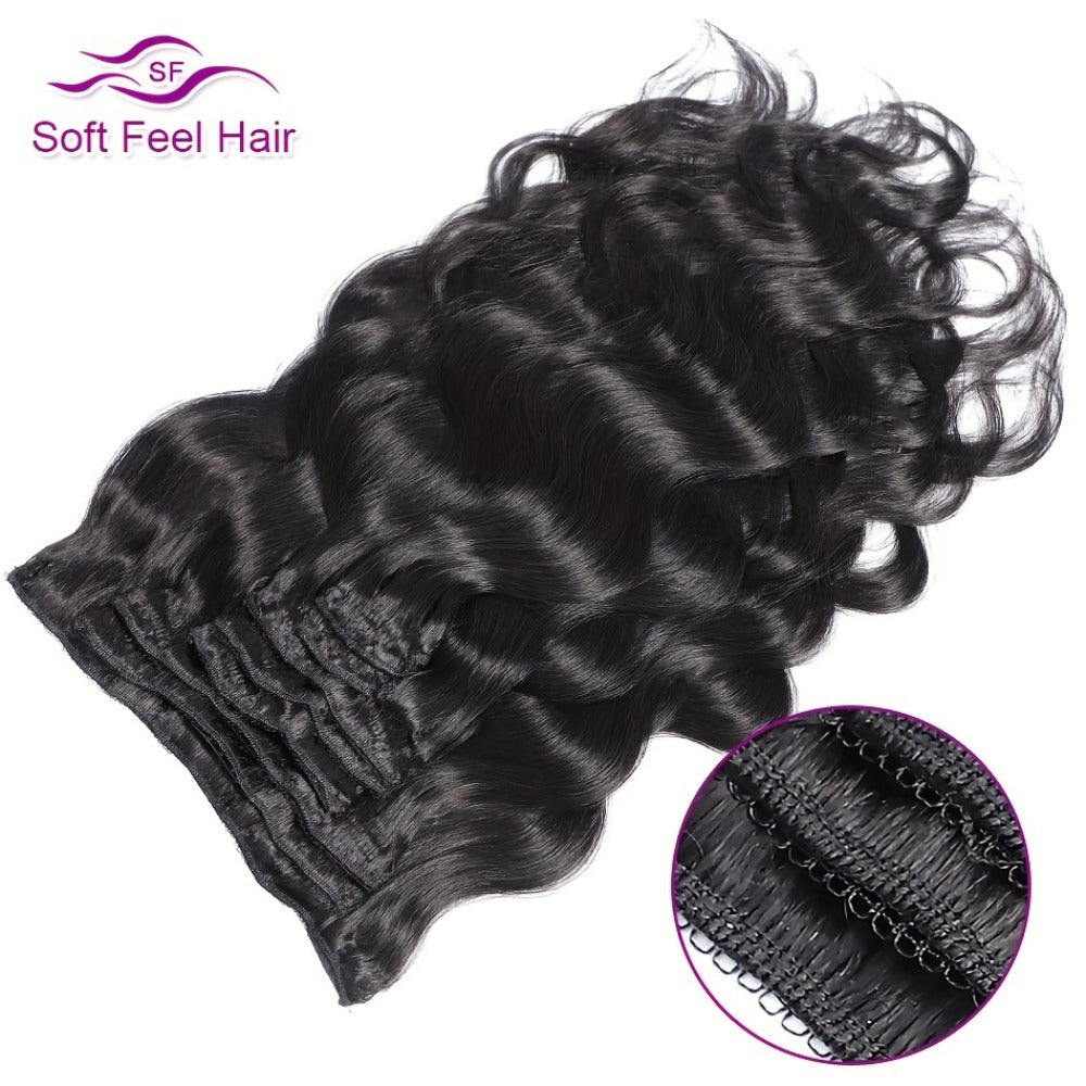 Clip In Human Hair Extensions Body Wave 8pcs 120g Full Head Real Human Hair Clip Ins Natural, for Home, Travel and Salon Hair