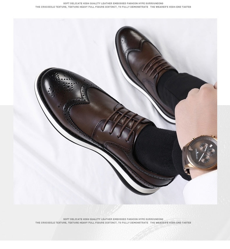 Ultra-fiber Thick-soled Trendy Men's Business Leather Shoes Comfortable And Casual