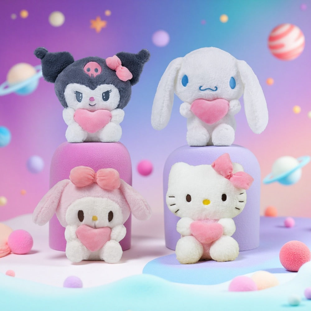 Hello Kitty Kuromi Plush Set 5pcs, Official Licensed Sanrio Stuffed Animals Holding Hearts — image 2